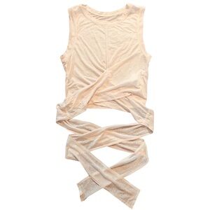 Ballet Wrap Crop Top Blush Pink Peach Semi Sheer Fabletics Pilates Yoga XS NWOT